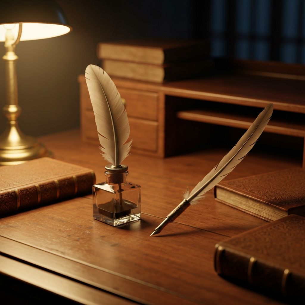 Vintage writing desk with books